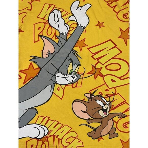 Tom And Jerry All Over Print Graphic T-shirt Men Small Yellow Short Sleeve - Picture 2 of 5